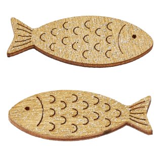 Holzstreuteile "Fische mit Glimmer" gold, 4,0 cm, 6 Stück