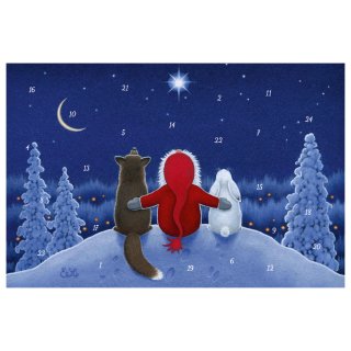 Adventskalenderkarte "Tomte mit Fuchs und Hase"