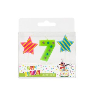 BIRTHDAY FUN "Zahl- und Sterne-Kerzen Nr. 7" im 3er-Set