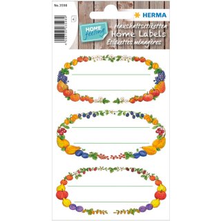 Haushaltsetiketten mit Kranz aus Früchten und Linien zum Beschriften