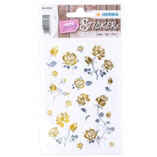 Sticker mit gold und silber glänzenden Rosen