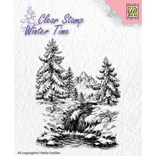 Stempel Landschaft kleiner Wasserfall im Winter