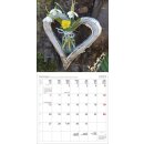 Kalender ausgeklappt Holzherz mit Blumenvase