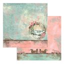 Scrapbookingpapier 20 x 20 cm Hintergrund mit Landschaftsmotiv in türkis rosa